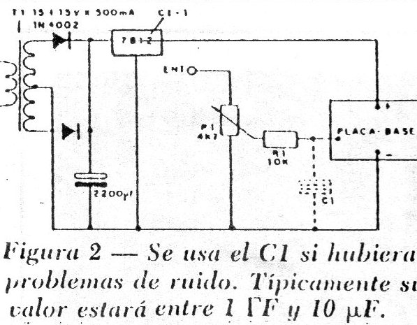 Figura 2 Se usa el C1 se hubiera problemas de ruido. Típicamente si valor estará entre 1 pF y 10 µF.
Figura 2 Se usa el C1 se hubiera problemas de ruido. Típicamente si valor estará entre 1 pF y 10 µF.