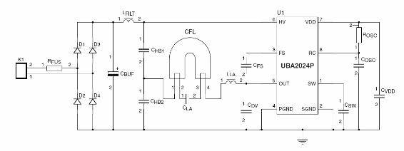 Figura 1 - Circuito simple con lámpara de 18 W
Figura 1 - Circuito simple con lámpara de 18 W