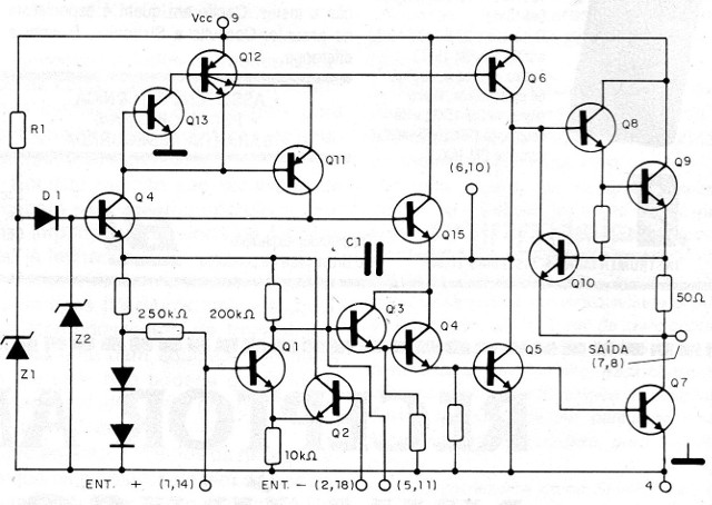 Figura 1 - Circuito interno equivalente al LM381
Figura 1 - Circuito interno equivalente al LM381