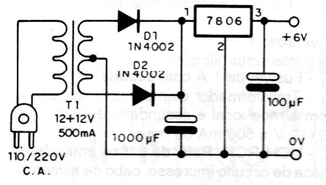 Fig. 3 - Fuente de 6 V para el transmisor.
Fig. 3 - Fuente de 6 V para el transmisor.