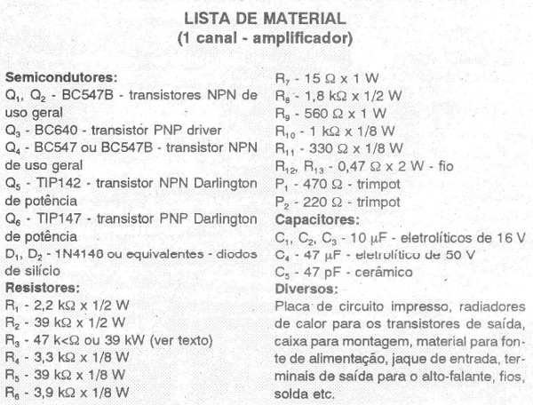 Lista de materiales conforme original en português
Lista de materiales conforme original en português