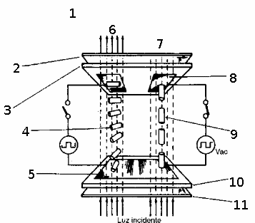 Figura 135 – Estructura de un display de cristal líquido
Figura 135 – Estructura de un display de cristal líquido