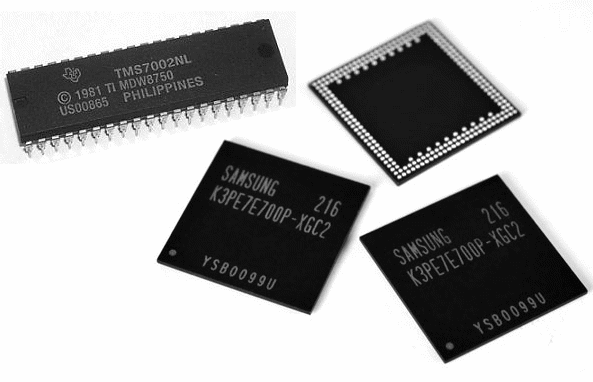 Figura 140 – RAM en cubierta DIL y SMD. Los de la derecha tienen una capacidad de 2 GB.
Figura 140 – RAM en cubierta DIL y SMD. Los de la derecha tienen una capacidad de 2 GB.