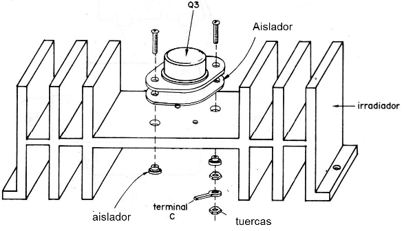 Figura 7 - Montaje del transistor en el disipador
Figura 7 - Montaje del transistor en el disipador