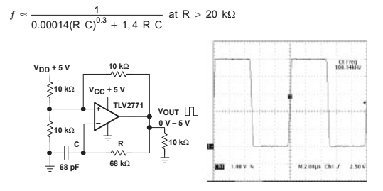 Figura 9 - Oscilador rail-to-rail hasta 600 kHz.
Figura 9 - Oscilador rail-to-rail hasta 600 kHz.