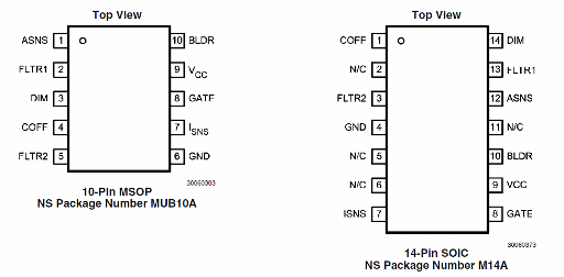 Figura 2 - Pinos del LM3445.
Figura 2 - Pinos del LM3445.
