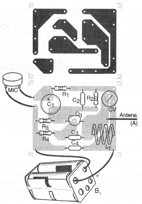 Figura 3 - Placa de circuito impreso y disposición de los componentes para el montaje del Transnew-2.
Figura 3 - Placa de circuito impreso y disposición de los componentes para el montaje del Transnew-2.