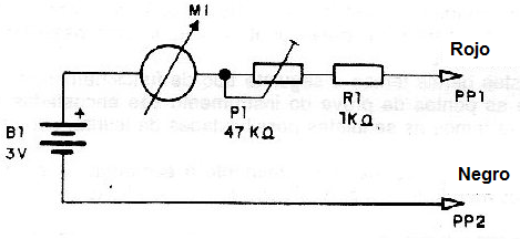 Figura 2 - Diagrama del simple probador de componentes - multímetro simplificado.
Figura 2 - Diagrama del simple probador de componentes - multímetro simplificado.