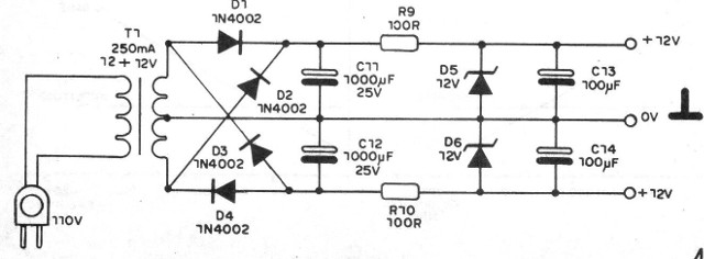 Figura 4 - Fuente simétrica para el circuito
Figura 4 - Fuente simétrica para el circuito