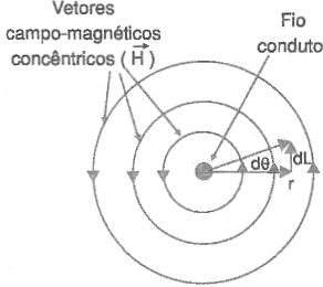Figura 3 - Campo magnético de un conductor rectilíneo.
Figura 3 - Campo magnético de un conductor rectilíneo.