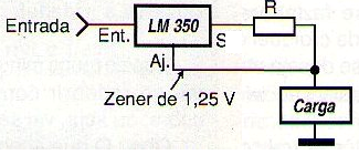Figura 1 – Uso de un LM350 como regulador actual.
Figura 1 – Uso de un LM350 como regulador actual.