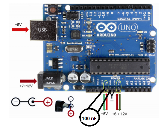 Figura 4 - Desacoplamiento de fuente de un Arduino
