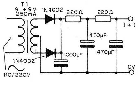 Figura 4 - Fuente de alimentación simple para el circuito
Figura 4 - Fuente de alimentación simple para el circuito