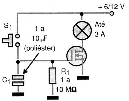 Fig. 5 - Temporizador simple para lámpara incandescente.
Fig. 5 - Temporizador simple para lámpara incandescente.