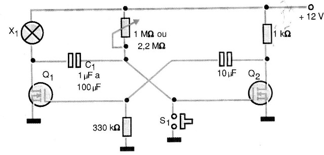 Figura 14 - Monoestable para lámpara de 12 V
Figura 14 - Monoestable para lámpara de 12 V