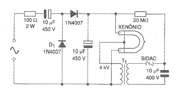 Figura 6 – Disparador de xenón con SIDAC
Figura 6 – Disparador de xenón con SIDAC