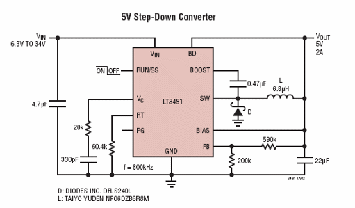 Figura 4 - Circuito step-down con salida de 5 V.
Figura 4 - Circuito step-down con salida de 5 V.
