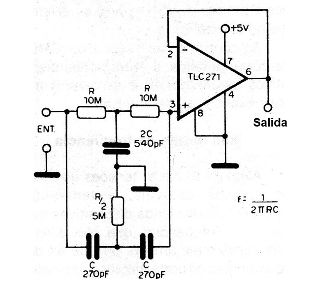 Figura 5 - Filtro de rechazo con TL071
Figura 5 - Filtro de rechazo con TL071