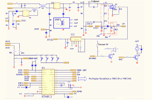 Figura 4: Circuito con microcontrolador de Holtek.
Figura 4: Circuito con microcontrolador de Holtek.