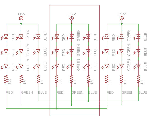 Figura 6, Un segmento o bloco de LEDs RGB
Figura 6, Un segmento o bloco de LEDs RGB