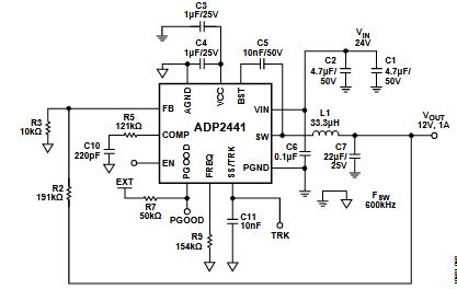 Figura 4 - Circuito con 24 V de entrada y 12 V de salida
Figura 4 - Circuito con 24 V de entrada y 12 V de salida