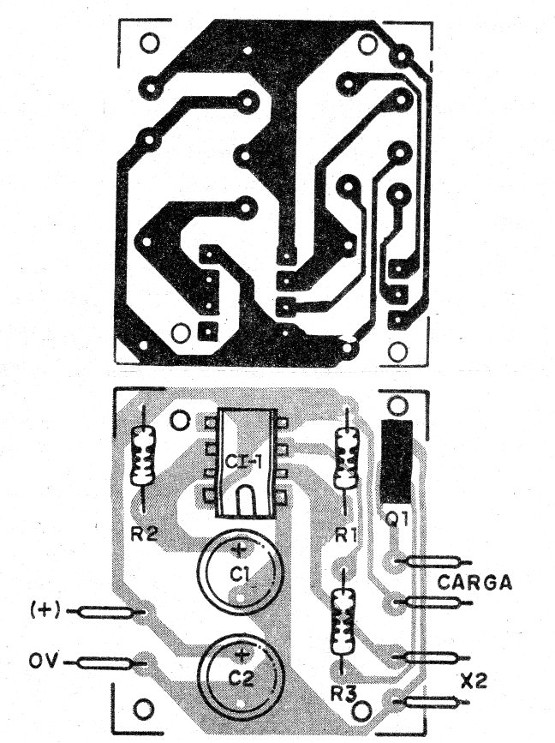 Figura 9 - Placa de circuito impreso para cargas hasta 500 mA
Figura 9 - Placa de circuito impreso para cargas hasta 500 mA