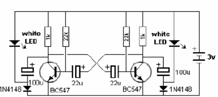 Parpadeante alterno de LED blanco de 3 V
Parpadeante alterno de LED blanco de 3 V
