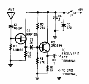 Antena activa con 2 transistores
Antena activa con 2 transistores