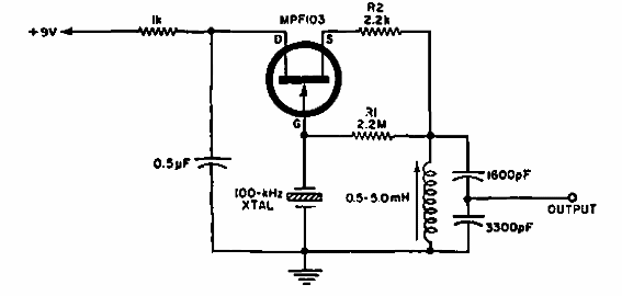 Oscilador de 100 kHz con dreno común
Oscilador de 100 kHz con dreno común