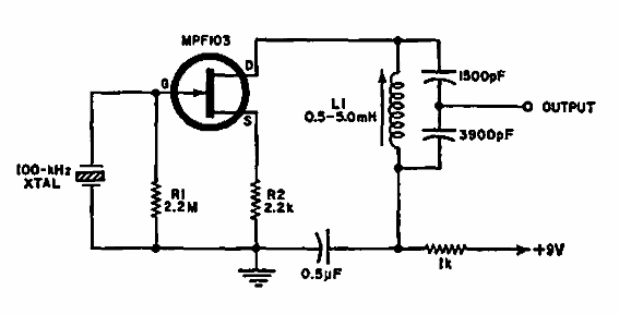 Oscilador de 100 kHz com FET
Oscilador de 100 kHz com FET