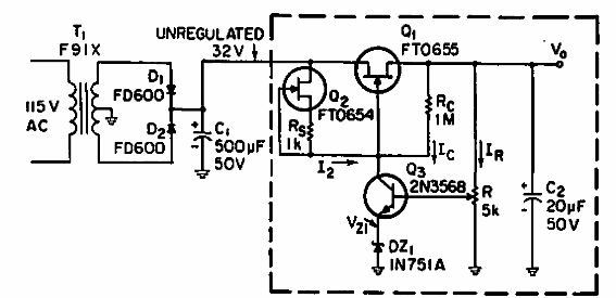 Regulador de 20 V con 100 mA con FET
Regulador de 20 V con 100 mA con FET