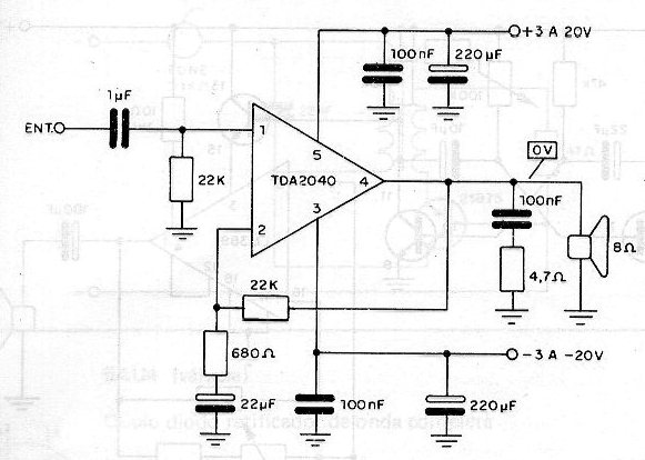 Amplificador de 8 W con TDA2040
Amplificador de 8 W con TDA2040