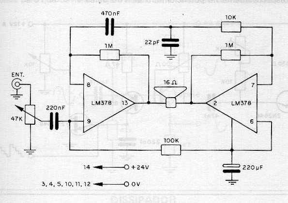 Amplificador de 6 W con el LM378
Amplificador de 6 W con el LM378