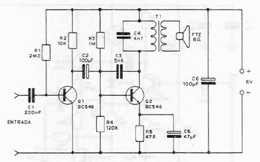 Etapa de amplificador de audio simple
Etapa de amplificador de audio simple