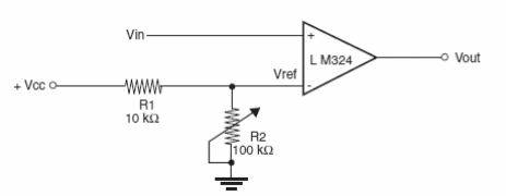 Comparador de tensión básico LM324
Comparador de tensión básico LM324