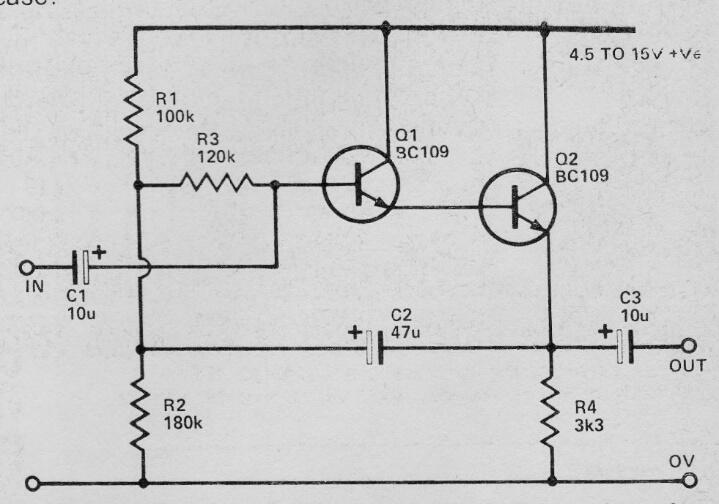 Amplificador Darlington con impedancia de entrada de 4 Mohms
Amplificador Darlington con impedancia de entrada de 4 Mohms