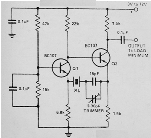 Oscilador de cristal 100 kHz a 30 MHz
Oscilador de cristal 100 kHz a 30 MHz