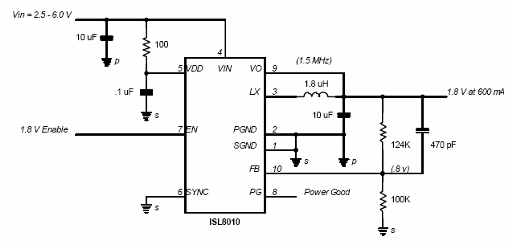Convertidor reductor de 600 mA con ISL8010
Convertidor reductor de 600 mA con ISL8010