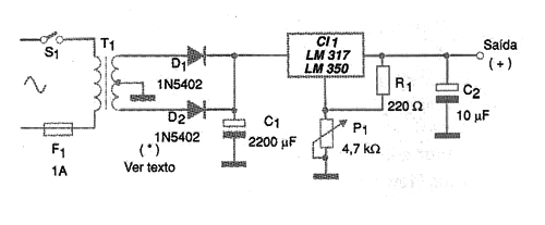Fuente de tensión variable con LM350T o LM317
Fuente de tensión variable con LM350T o LM317