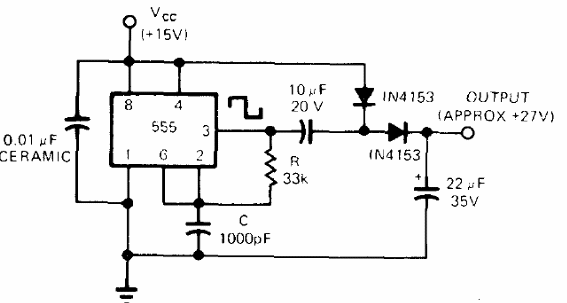 Convertidor de 15 V a 27 V con 555
Convertidor de 15 V a 27 V con 555