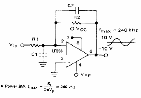 Amplificador de 240 kHz con LF356
Amplificador de 240 kHz con LF356