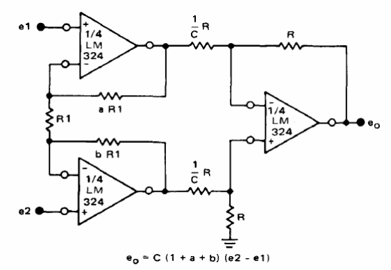 Amplificador diferencial de alta impedancia LM324
Amplificador diferencial de alta impedancia LM324