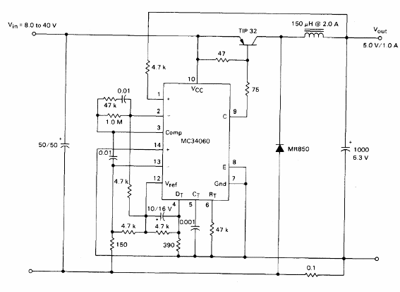 Regulador conmutado de 5 V x 1 A MC34060
Regulador conmutado de 5 V x 1 A MC34060