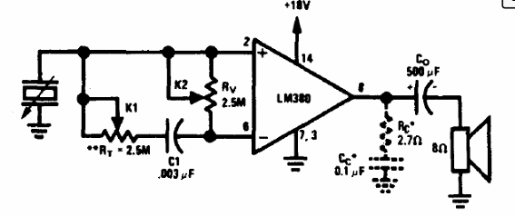 Amplificador LM380 de 2 W con control de tono em modo común
Amplificador LM380 de 2 W con control de tono em modo común