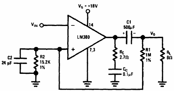 Amplificador LM380 con ganancia 200
Amplificador LM380 con ganancia 200