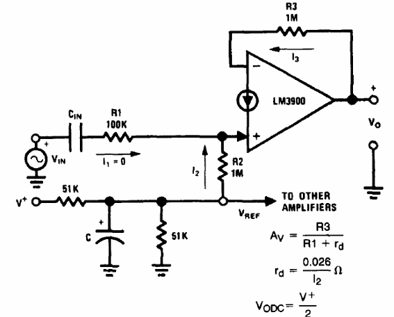 Amplificador de CA con el LM3900
Amplificador de CA con el LM3900
