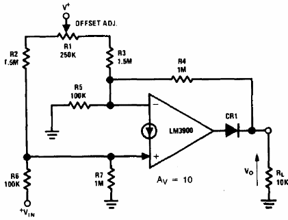Amplificador LM3900 con ajuste de cero
Amplificador LM3900 con ajuste de cero