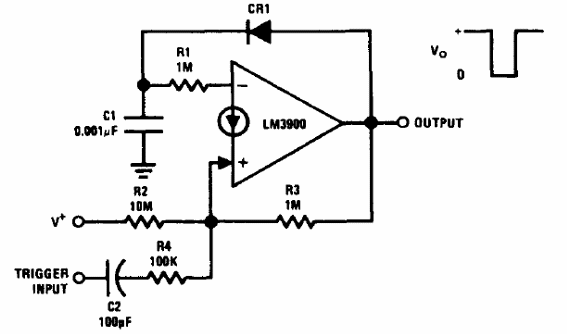 LM3900 monoestable con salida negativa
LM3900 monoestable con salida negativa