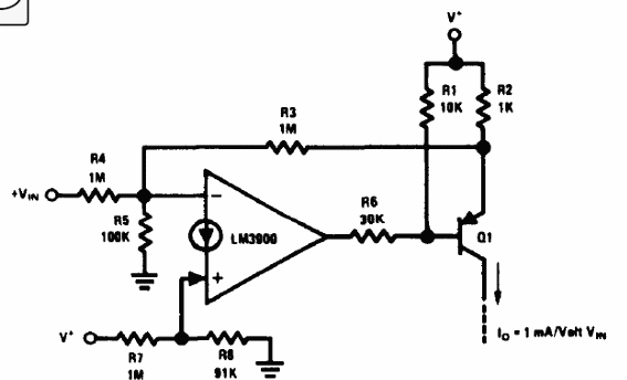 Fuente de corriente controlada por tensión LM3900
Fuente de corriente controlada por tensión LM3900