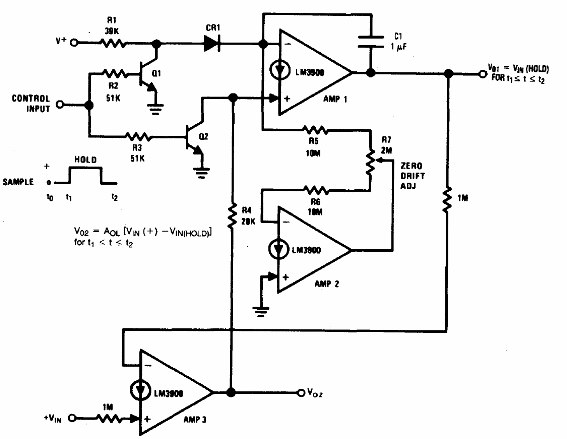 Muestreo y retención con el LM3900
Muestreo y retención con el LM3900